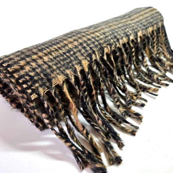 Brown Plaid 100% Cashmere Fringe Rectangle Scarf Hand Tailored Unisex - Picture 1 of 6